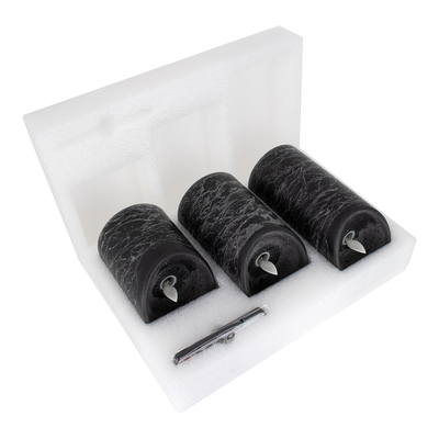 GloboStar® 79557 ΣΕΤ 3 Διακοσμητικών Realistic Κεριών Παραφίνης με LED Εφέ Κινούμενης Φλόγας - Μπαταρίας & Ασύρματο Χειριστήριο IR Μαύρα με Ασημένιες Ρίγες Θερμό Λευκό 3000K Dimmable