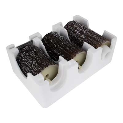 GloboStar® 79562 ΣΕΤ 3 Διακοσμητικών Realistic Κεριών Παραφίνης με LED Εφέ Κινούμενης Φλόγας - Μπαταρίας & Ασύρματο Χειριστήριο IR Καφέ Σχέδιο Κορμός Δέντρου Θερμό Λευκό 3000K Dimmable