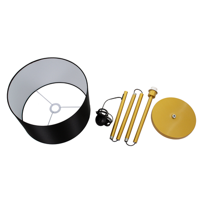 GloboStar® ASHLEY 00825 Μοντέρνο Επιδαπέδιο Φωτιστικό Μονόφωτο 1 x E27 IP20 Χρυσό Μέταλλο με Μαύρο Ύφασμα - Μ40 x Π40 x Υ148cm