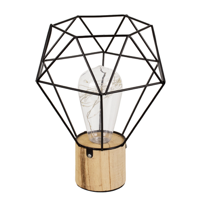 GloboStar® ANTLER 01441 Μοντέρνο Επιτραπέζιο Φωτιστικό Γραφείου LED USB DC 5V Μονόφωτο Μεταλλικό Μαύρο με Ξύλινη Βάση Θερμό Λευκό 3000K Φ19 x Μ19 x Π19 x Υ23cm