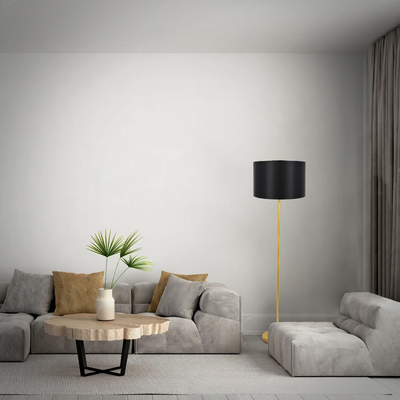 GloboStar® ASHLEY 00825 Μοντέρνο Επιδαπέδιο Φωτιστικό Μονόφωτο 1 x E27 IP20 Χρυσό Μέταλλο με Μαύρο Ύφασμα - Μ40 x Π40 x Υ148cm