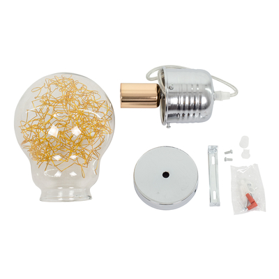 GloboStar® LAMP 00807 Μοντέρνο Κρεμαστό Φωτιστικό Φιγούρα Μονόφωτο 1 x E27 IP20 Ασημί & Χρυσό Μέταλλο με Διάφανο Γυαλί - Μ15 x Π15 x Υ27cm