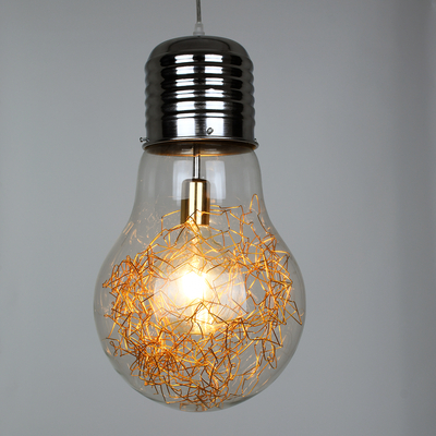 GloboStar® LAMP 00808 Μοντέρνο Κρεμαστό Φωτιστικό Φιγούρα Μονόφωτο 1 x E27 IP20 Ασημί & Χρυσό Μέταλλο με Διάφανο Γυαλί - Μ30 x Π30 x Υ52cm