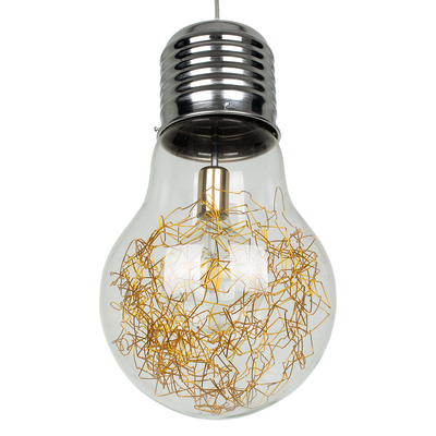 GloboStar® LAMP 00808 Μοντέρνο Κρεμαστό Φωτιστικό Φιγούρα Μονόφωτο 1 x E27 IP20 Ασημί & Χρυσό Μέταλλο με Διάφανο Γυαλί - Μ30 x Π30 x Υ52cm