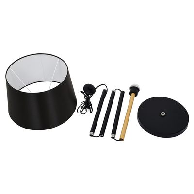 GloboStar® CEDAR 00827 Μοντέρνο Επιδαπέδιο Φωτιστικό Μονόφωτο 1 x E27 IP20 Μαύρο Μέταλλο, Μαύρο Ύφασμα με Μπεζ Ξύλο - Μ40 x Π40 x Υ148cm