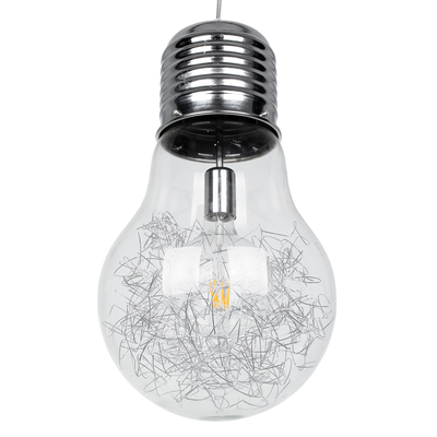 GloboStar® LAMP 01677 Μοντέρνο Κρεμαστό Φωτιστικό Φιγούρα Μονόφωτο 1 x E27 IP20 Ασημί Μέταλλο με Διάφανο Γυαλί - Μ30 x Π30 x Υ52cm