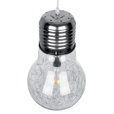 GloboStar® LAMP 01677 Μοντέρνο Κρεμαστό Φωτιστικό Φιγούρα Μονόφωτο 1 x E27 IP20 Ασημί Μέταλλο με Διάφανο Γυαλί - Μ30 x Π30 x Υ52cm
