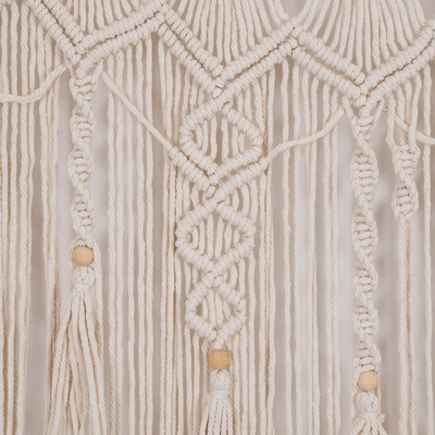 GloboStar® 35500 Μακραμέ Κουρτίνα Χειροποίητη Μπεζ Π100 x Υ180cm