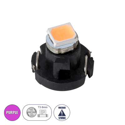 GloboStar® T3 81007 Λάμπα Αυτοκινήτου  LED 1xSMD1210 0.2W 30lm 120° DC 12-16V IP20 Μ0.8 x Π0.8 x Υ0.7mm Μωβ