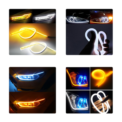 GloboStar® 81724 Σετ 2 ΕΛΑΣΤΙΚΑ - FLEXIBLE DRL + FLASH TURN LIGHT LED CREE COB 45cm 12W 1800lm 360° DC 12V Αδιάβροχα IP65 Πορτοκαλί - Ψυχρό Λευκό 6000K