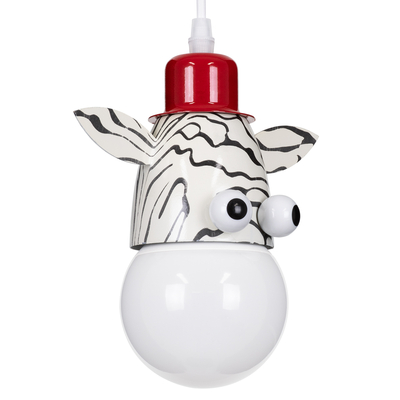 GloboStar® ZEBRA 00639 Παιδικό Κρεμαστό Φωτιστικό Φιγούρα Μονόφωτο 1 x E27 IP20 Λευκό, Μαύρο & Κόκκινο Μέταλλο - Μ19 x Π10.5 x Υ13.5cm