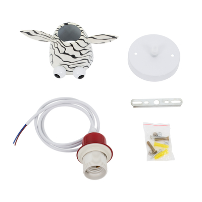 GloboStar® ZEBRA 00639 Παιδικό Κρεμαστό Φωτιστικό Φιγούρα Μονόφωτο 1 x E27 IP20 Λευκό, Μαύρο & Κόκκινο Μέταλλο - Μ19 x Π10.5 x Υ13.5cm