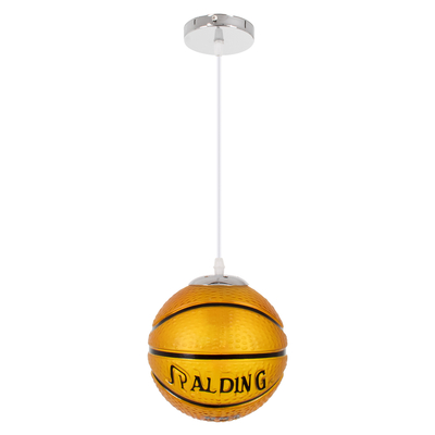 GloboStar® SPALDING NBA 00645 Παιδικό Κρεμαστό Φωτιστικό Μπάλα Μονόφωτο 1 x E27 IP20 Πορτοκαλί & Μαύρο Γυαλί - Μ18 x Π18 x Υ18cm