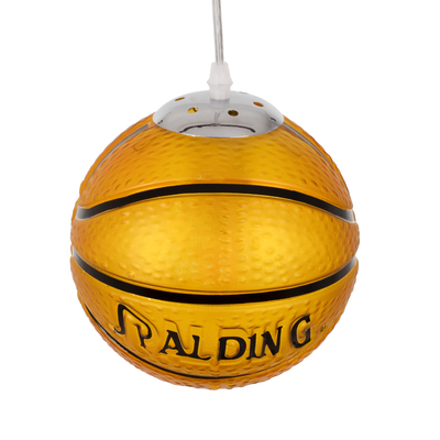 GloboStar® SPALDING NBA 00645 Παιδικό Κρεμαστό Φωτιστικό Μπάλα Μονόφωτο 1 x E27 IP20 Πορτοκαλί & Μαύρο Γυαλί - Μ18 x Π18 x Υ18cm