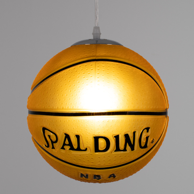 GloboStar® SPALDING NBA 00649 Παιδικό Κρεμαστό Φωτιστικό Μπάλα Μονόφωτο 1 x E27 IP20 Πορτοκαλί & Μαύρο Γυαλί - Μ25 x Π25 x Υ25cm