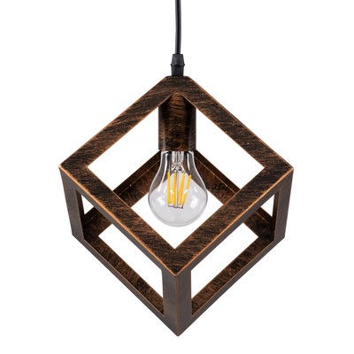 GloboStar® CUBE 00793 Μοντέρνο Κρεμαστό Φωτιστικό Πλέγμα Μονόφωτο 1 x E27 IP20 Χάλκινο Μέταλλο - Μ25 x Π25 x Υ25cm