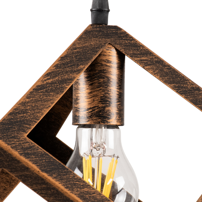 GloboStar® CUBE 00793 Μοντέρνο Κρεμαστό Φωτιστικό Πλέγμα Μονόφωτο 1 x E27 IP20 Χάλκινο Μέταλλο - Μ25 x Π25 x Υ25cm