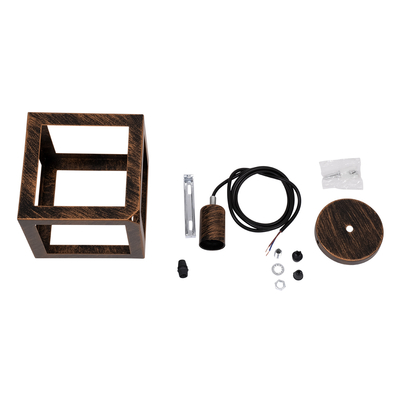 GloboStar® CUBE 00793 Μοντέρνο Κρεμαστό Φωτιστικό Πλέγμα Μονόφωτο 1 x E27 IP20 Χάλκινο Μέταλλο - Μ25 x Π25 x Υ25cm