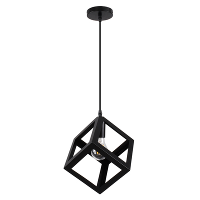 GloboStar® CUBE 00801 Μοντέρνο Κρεμαστό Φωτιστικό Ανάρτηση Μονόφωτο 1 x E27 IP20 Μαύρο Μέταλλο - Μ25 x Π25 x Υ25cm