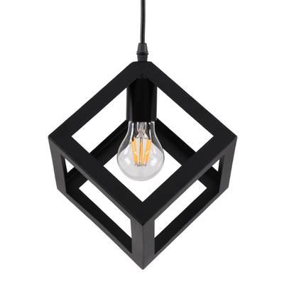 GloboStar® CUBE 00801 Μοντέρνο Κρεμαστό Φωτιστικό Ανάρτηση Μονόφωτο 1 x E27 IP20 Μαύρο Μέταλλο - Μ25 x Π25 x Υ25cm