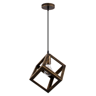 GloboStar® CUBE 00803 Μοντέρνο Κρεμαστό Φωτιστικό Πλέγμα Μονόφωτο 1 x E27 IP20 Μπρούτζινο & Χρυσό Μέταλλο - Μ25 x Π25 x Υ25cm