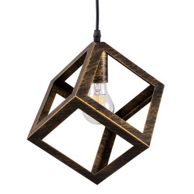 GloboStar® CUBE 00803 Μοντέρνο Κρεμαστό Φωτιστικό Πλέγμα Μονόφωτο 1 x E27 IP20 Μπρούτζινο & Χρυσό Μέταλλο - Μ25 x Π25 x Υ25cm