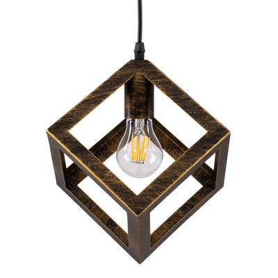 GloboStar® CUBE 00803 Μοντέρνο Κρεμαστό Φωτιστικό Πλέγμα Μονόφωτο 1 x E27 IP20 Μπρούτζινο & Χρυσό Μέταλλο - Μ25 x Π25 x Υ25cm