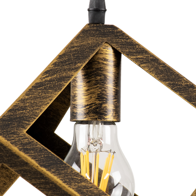 GloboStar® CUBE 00803 Μοντέρνο Κρεμαστό Φωτιστικό Πλέγμα Μονόφωτο 1 x E27 IP20 Μπρούτζινο & Χρυσό Μέταλλο - Μ25 x Π25 x Υ25cm