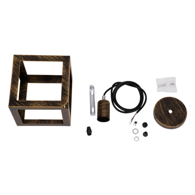 GloboStar® CUBE 00803 Μοντέρνο Κρεμαστό Φωτιστικό Πλέγμα Μονόφωτο 1 x E27 IP20 Μπρούτζινο & Χρυσό Μέταλλο - Μ25 x Π25 x Υ25cm