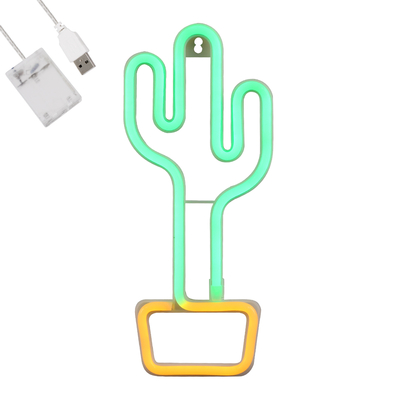 GloboStar® 78574 Φωτιστικό Ταμπέλα Φωτεινή Επιγραφή NEON LED Σήμανσης CACTUS 5W με Καλώδιο Τροφοδοσίας USB - Μπαταρίας 3xAAA (Δεν Περιλαμβάνονται) - Πράσινο - Κίτρινο