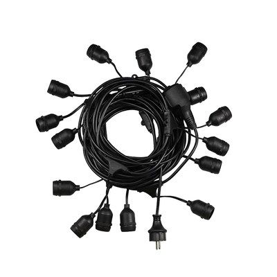 GloboStar® 78985 WIRE GARLAND Καλωδιογιρλάντα PVC 20 Μέτρων με 15 Ντουί E27 με Πρίζα Schuko Επεκτεινόμενη Αδιάβροχη IP65