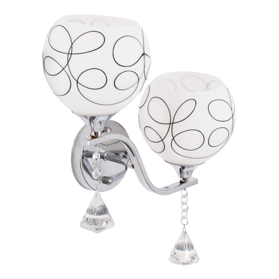 GloboStar® CANTER 00635 Μοντέρνο Επιτοίχιο Φωτιστικό Απλίκα Δίφωτο 2 x E27 IP20 Ασημί Μέταλλο με Λευκό Γυαλί - Μ32 x Π15 x Υ40cm