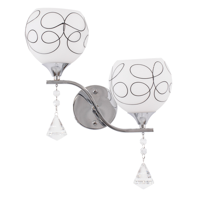 GloboStar® CANTER 00635 Μοντέρνο Επιτοίχιο Φωτιστικό Απλίκα Δίφωτο 2 x E27 IP20 Ασημί Μέταλλο με Λευκό Γυαλί - Μ32 x Π15 x Υ40cm