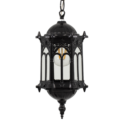 GloboStar® DARCY 00655 Vintage Κρεμαστό Φωτιστικό Πλέγμα Μονόφωτο 1 x E27 IP20 Μαύρο Μέταλλο με Διάφανο Γυαλί - Μ15.5 x Π15.5 x Υ32.5cm