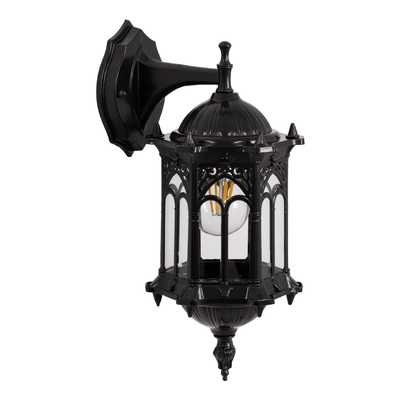 GloboStar® DARCY 00657 Vintage Επιτοίχιο Φωτιστικό Απλίκα Μονόφωτο 1 x E27 IP20 Μαύρο Μέταλλο με Διάφανο Γυαλί - Φ15.5 x Y34.5cm