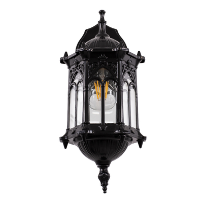 GloboStar® DARCY 00657 Vintage Επιτοίχιο Φωτιστικό Απλίκα Μονόφωτο 1 x E27 IP20 Μαύρο Μέταλλο με Διάφανο Γυαλί - Φ15.5 x Y34.5cm