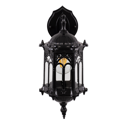 GloboStar® DARCY 00657 Vintage Επιτοίχιο Φωτιστικό Απλίκα Μονόφωτο 1 x E27 IP20 Μαύρο Μέταλλο με Διάφανο Γυαλί - Φ15.5 x Y34.5cm