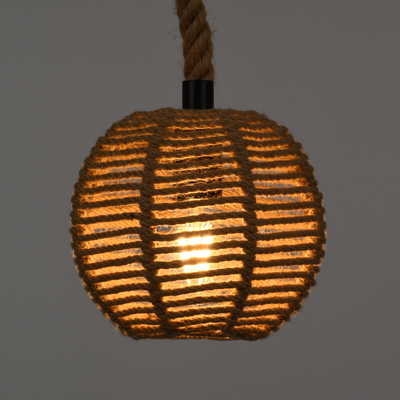 GloboStar® MANDALA 00730 Boho Κρεμαστό Φωτιστικό Μπάλα Μονόφωτο 1 x E27 IP20 Μπεζ Σχοινί - Μ20 x Π20 x Υ20cm