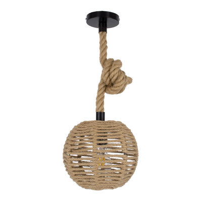 GloboStar® MANDALA 00730 Boho Κρεμαστό Φωτιστικό Μπάλα Μονόφωτο 1 x E27 IP20 Μπεζ Σχοινί - Μ20 x Π20 x Υ20cm