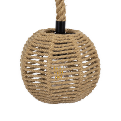 GloboStar® MANDALA 00730 Boho Κρεμαστό Φωτιστικό Μπάλα Μονόφωτο 1 x E27 IP20 Μπεζ Σχοινί - Μ20 x Π20 x Υ20cm