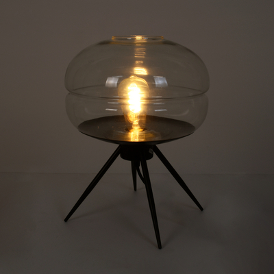 GloboStar® JAVAN 00736 Μοντέρνο Επιτραπέζιο Φωτιστικό Πορτατίφ Λαμπατέρ Μονόφωτο Διάφανο Γυάλινο Μαύρο Μεταλλικό Φ30 x Υ19cm