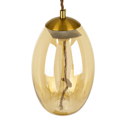 GloboStar® ΑΧΤΟΝ 00754 Μοντέρνο Κρεμαστό Φωτιστικό Ανάρτηση LED 7W 500 lm 180° AC 100-240V IP20 Θερμό Λευκό 2700K Μελί Γυαλί με Χρυσό Μέταλλο - Μ17 x Π17 x Υ18cm - 2 Xρόνια Εγγύηση