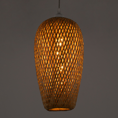 GloboStar® SAN TROPEZ 00764 Boho Κρεμαστό Φωτιστικό Ανάρτηση Μονόφωτο 1 x E27 IP20 Μπεζ Ξύλο - Μ19 x Π19 x Υ42cm