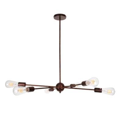 GloboStar® ZANE 00785 Μοντέρνο Φωτιστικό Οροφής Πλέγμα Πολύφωτο 6 x E27 IP20 Χάλκινο Μέταλλο - Μ70 x Π70 x Υ100cm