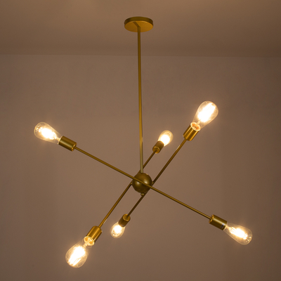 GloboStar® ZANE 00786 Μοντέρνο Φωτιστικό Οροφής Πλέγμα Πολύφωτο 6 x E27 IP20 Χρυσό Μέταλλο - Μ70 x Π70 x Υ100cm