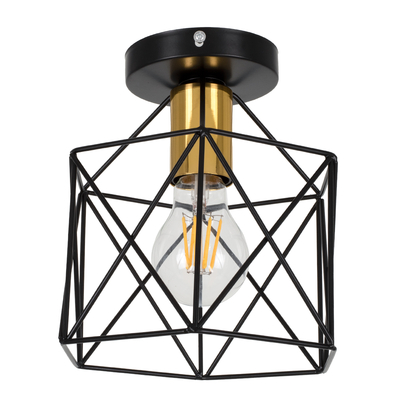 GloboStar® TRON 00792 Μοντέρνο Φωτιστικό Οροφής Πλέγμα Μονόφωτο 1 x E27 IP20 Μαύρο & Χρυσό Μέταλλο - Μ18 x Π18 x Υ19.5cm