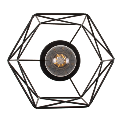 GloboStar® TRON 00792 Μοντέρνο Φωτιστικό Οροφής Πλέγμα Μονόφωτο 1 x E27 IP20 Μαύρο & Χρυσό Μέταλλο - Μ18 x Π18 x Υ19.5cm