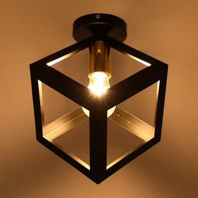 GloboStar® CUBE 00799 Μοντέρνο Φωτιστικό Οροφής Πλέγμα Μονόφωτο 1 x E27 IP20 Μαύρο & Χάλκινο Μέταλλο Μ25 x Π25 x Υ25cm
