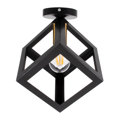 GloboStar® CUBE 00799 Μοντέρνο Φωτιστικό Οροφής Πλέγμα Μονόφωτο 1 x E27 IP20 Μαύρο & Χάλκινο Μέταλλο Μ25 x Π25 x Υ25cm