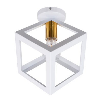 GloboStar® CUBE 00800 Μοντέρνο Φωτιστικό Οροφής Πλέγμα Μονόφωτο 1 x E27 IP20 Λευκό & Χάλκινο Μέταλλο - Μ25 x Π25 x Υ25cm
